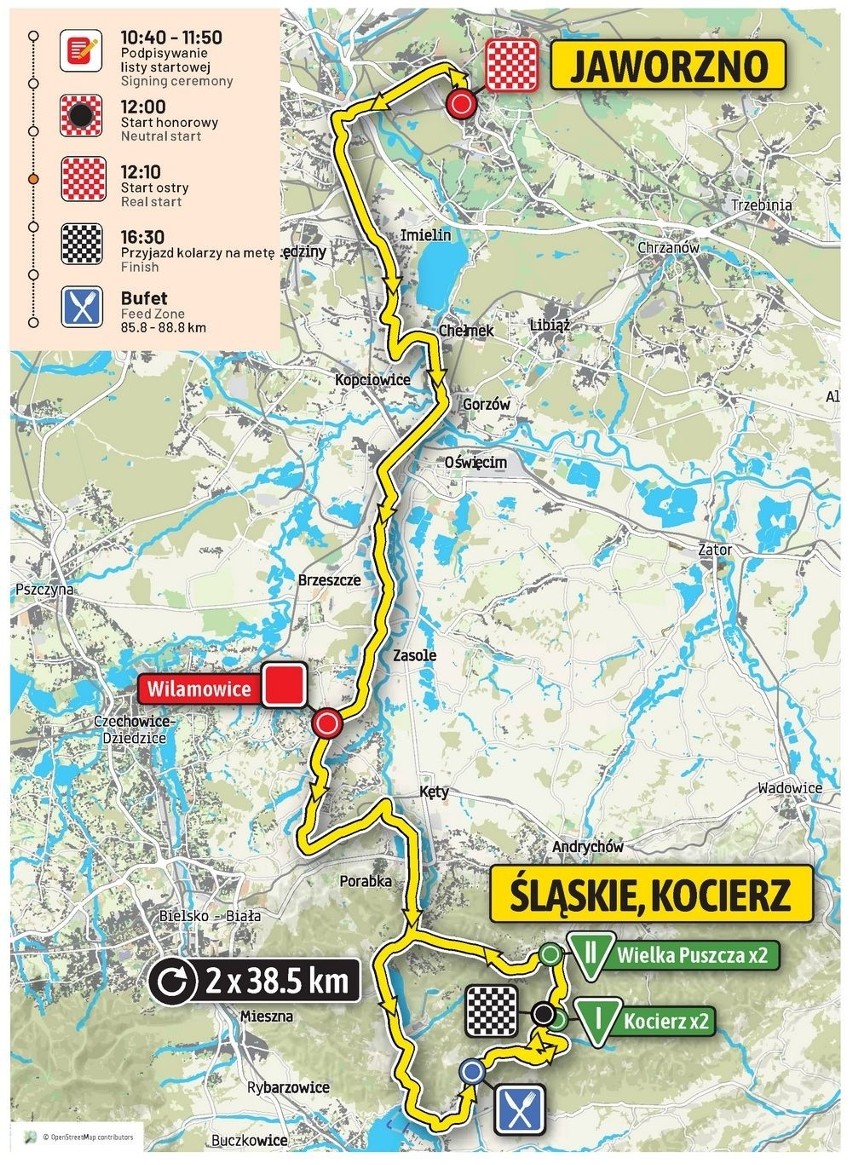 Tour de Pologne 2019 ETAP 4. Jaworzno - Śląskie, Kocierz TRASA ETAPU MAPKI STARTU I METY