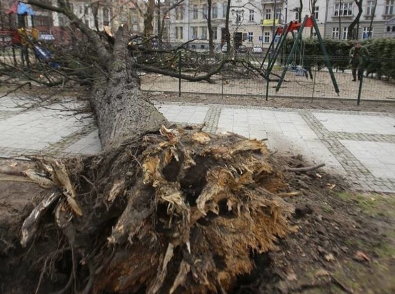 Nocna wichura uderzyła w plac Wolności w Katowicach....