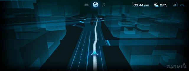 Widok ekranu zintegrowanego systemu nawigacyjnego Garmin dla samochodów Mercedez-Benz Fot: Garmin