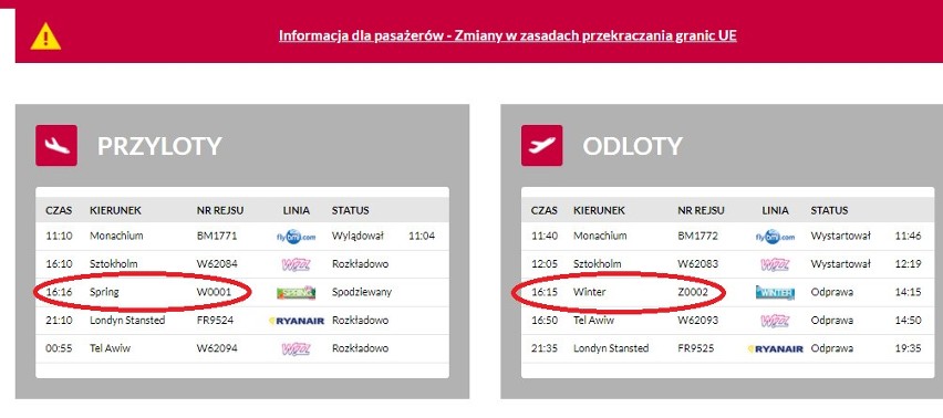 Lotnisko Lublin zapowiada dziś "przylot" wiosny na godz. 16.16. Obawiamy się, że ze względu na śnieg i mróz będzie opóźnienie