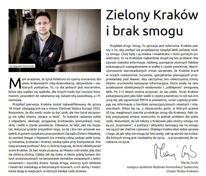 Artykuł dyrektora Macieja Grzyba w dwutygodniku Kraków.pl