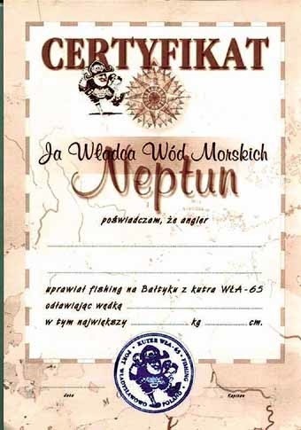Certyfikat podpisany przez samego Neptuna.