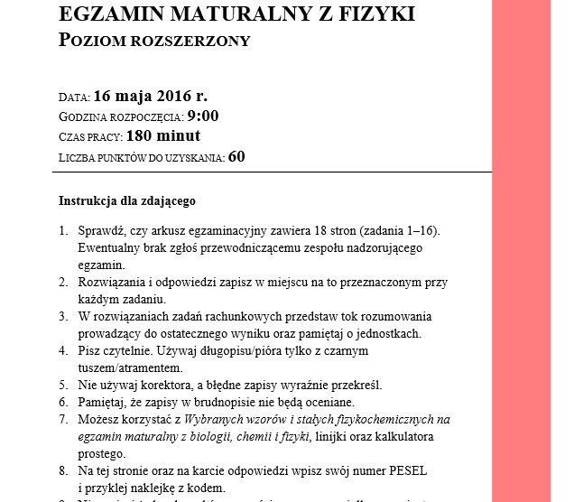 Matura 2016. FIZYKA stara i nowa matura (ODPOWIEDZI, ARKUSZE...