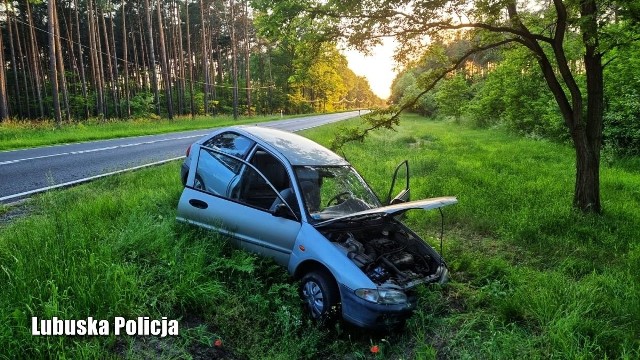 Mitsubishi, którym jechał 14-latek, zakończyło jazdę w przydrożnym rowie.