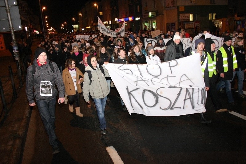 Protest przeciwko ACTA w Koszalinie.