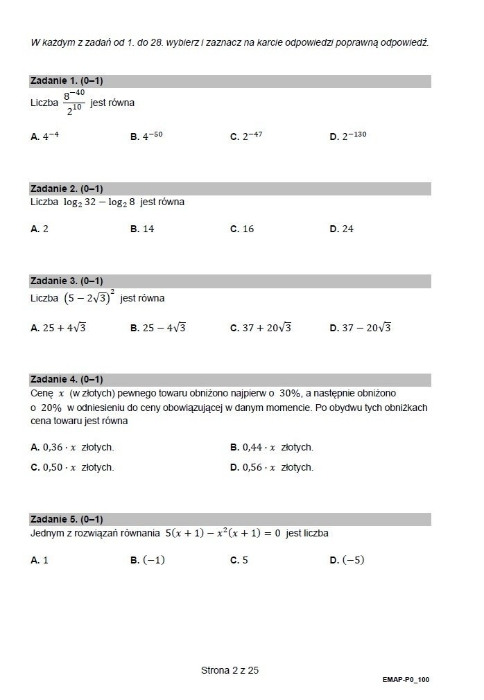 Matura poprawkowa z matematyki 2022