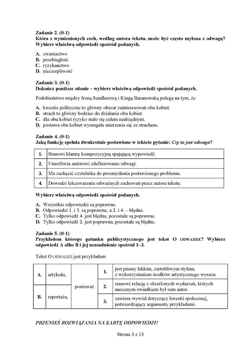 Sprawdzian gimnazjalny 2013 JĘZYK POLSKI [ARKUSZE ZADAŃ I ODPOWIEDZI]