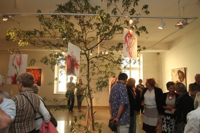 Z okazji wystawy Elżbiety Wierzbickiej Wali do galerii przyniesiono prawdziwe drzewo.