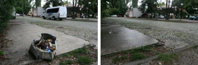 (Z lewej) Tak było przy ulicy Karczówkowskiej w Kielcach, (z prawej) a tak jest po naszej interwencji.