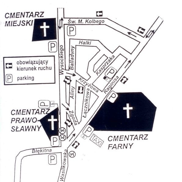 Schemat organizacji ruchu w rejonie białostockich cmentarzy