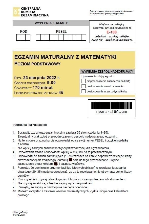 Matura poprawkowa 2022: Matematyka. Odpowiedzi, arkusz CKE,...