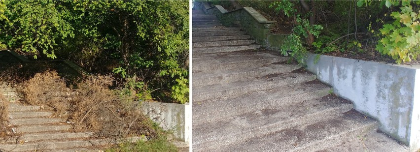 Schody prowadzące do dawnego „Miramaru” w Sopocie przed i po...