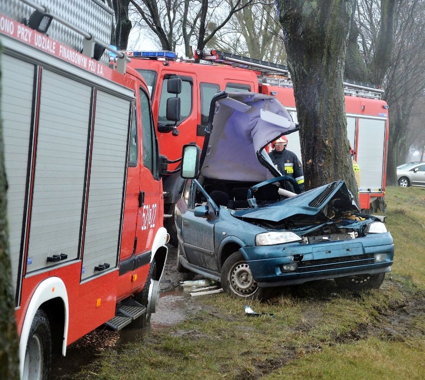 Kierowca opla wypadł z drogi i uderzył w przydrożne drzewo....