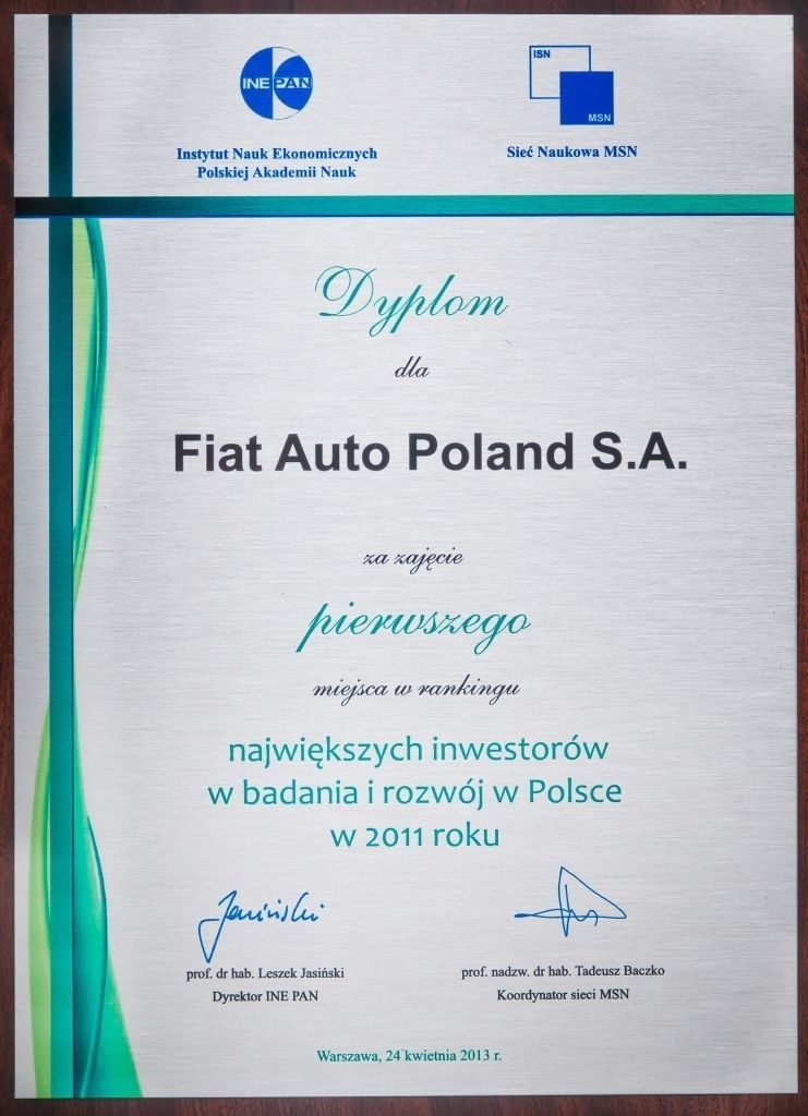 Fiat Auto Poland liderem inwestycji w Polsce Fot: Fiat