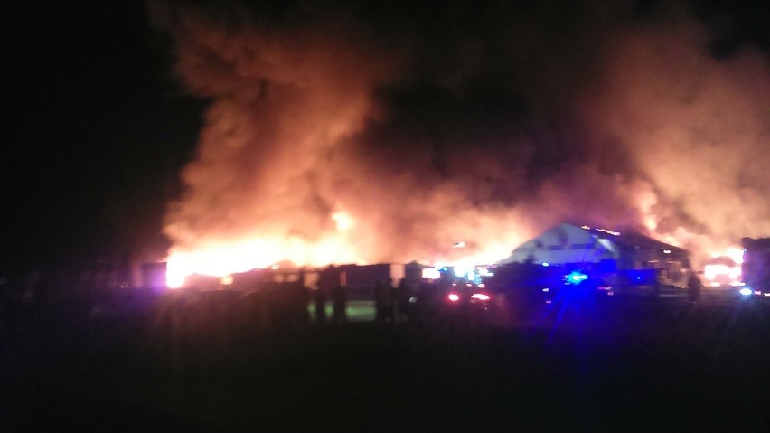 Pożar zakładu produkcji mebli w Wolnym Dworze koło Skarszew [ZDJĘCIA, WIDEO, MAPA]