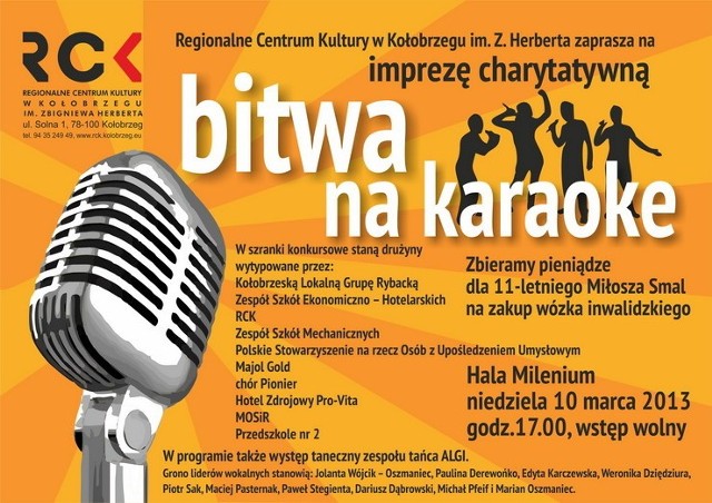 Już w niedzielę, 10 marca o godz. 17, w kołobrzeskim Regionalnym Centrum Kultury odbędzie się druga edycja "Bitwy na karaoke&#8221;, imprezy organizowanej w ramach charytatywnego cyklu "Pomóżmy przeżyć&#8221;.