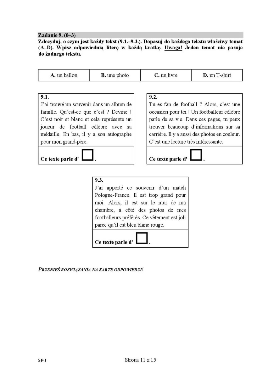 Sprawdzian 2016: Język francuski [ODPOWIEDZI, ARKUSZ CKE]