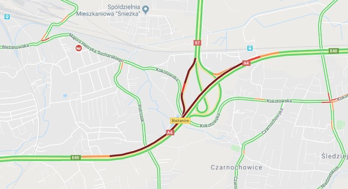 Wypadek na A4 przy węźle Kraków Bieżanów