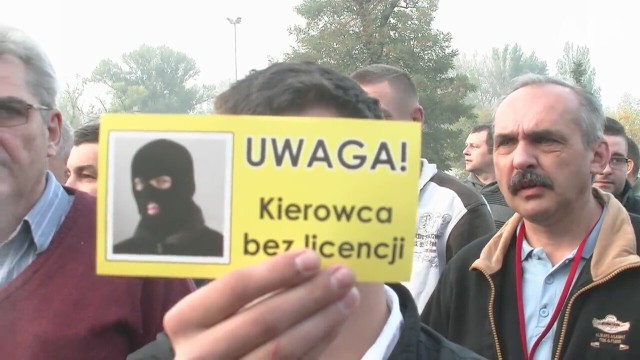 Protest taksówkarzy w Warszawie.