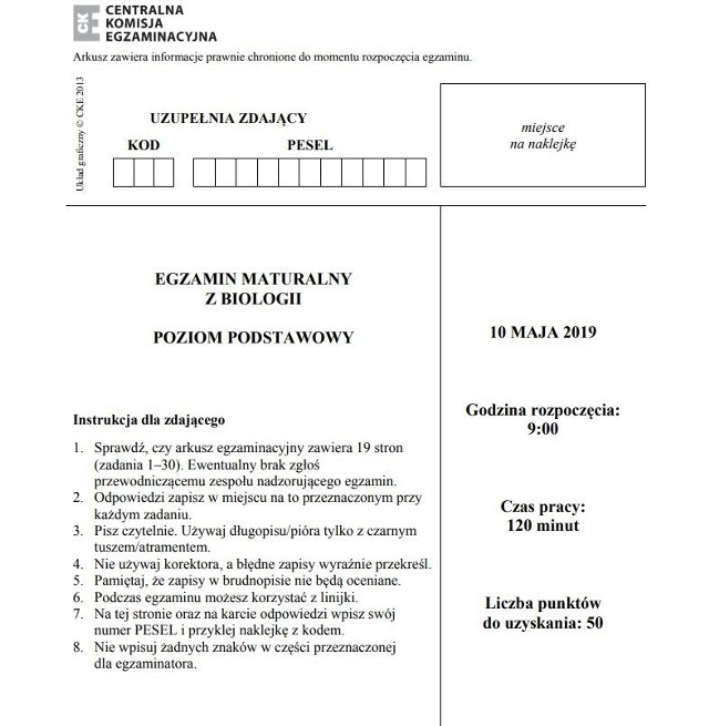 MATURA 2019 BIOLOGIA ARKUSZE CKE ODPOWIEDZI dziś maturzyści piszą maturę z biologii. Podamy odpowiedzi z biologii na poziomie podstawowym i poziomie rozszerzonym BIOLOGIA ARKUSZE CKE