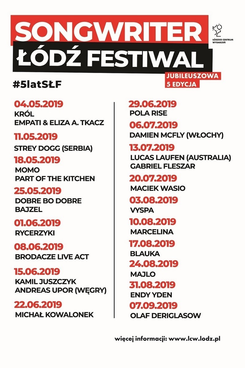 Songwriter Łódź Festiwal 2019 rozpocznie się 4 maja. Na otwarcie - Król