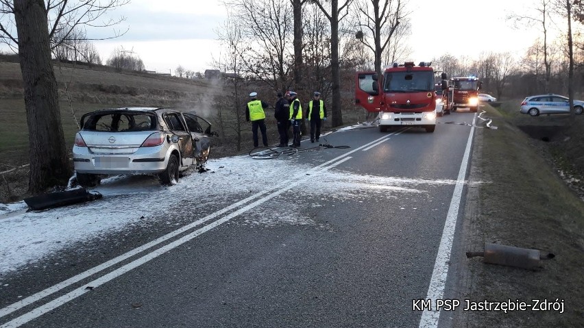 Jastrzębie-Zdrój: Uderzył oplem w drzewo, auto stanęło w...