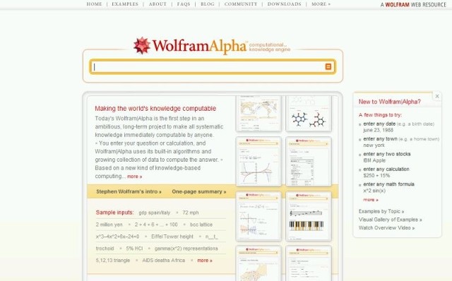 Strona WolframAlpha wygląda bardzo ascetycznie