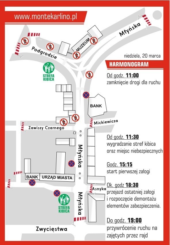 Mapa zamkniętych ulic w centrum Koszalina.