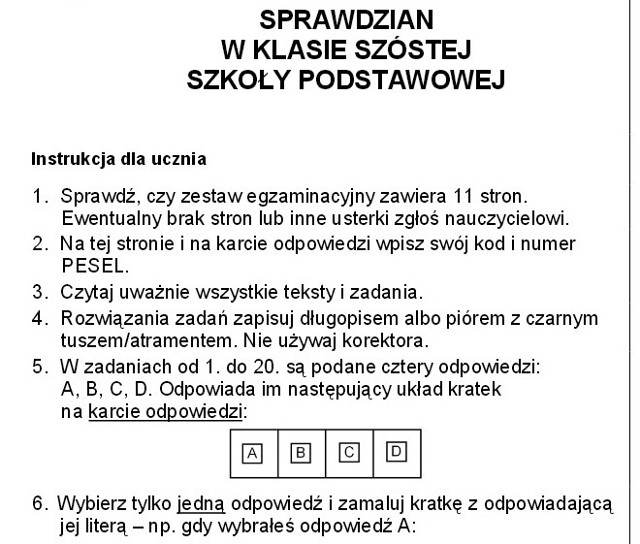 Próbny sprawdzian szóstoklasisty styczeń 2015 z Operonem - arkusze, pytania, odpowiedzi operon 2015