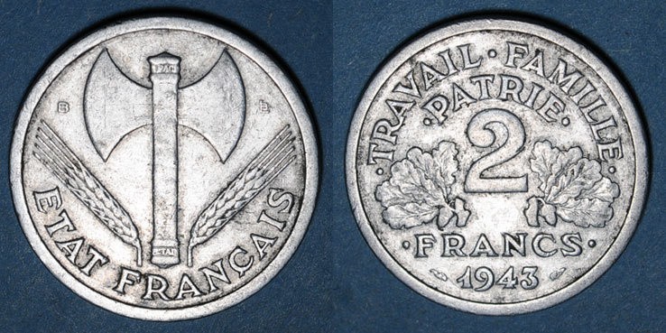 Francuska moneta z czasów kolaboracyjnego rządu Vichy z...