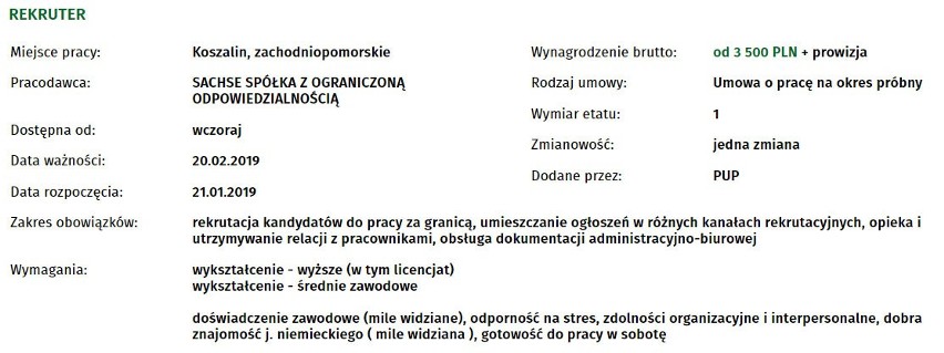 Powiatowy Urząd Pracy w Koszalinie zamieścił nowe oferty...