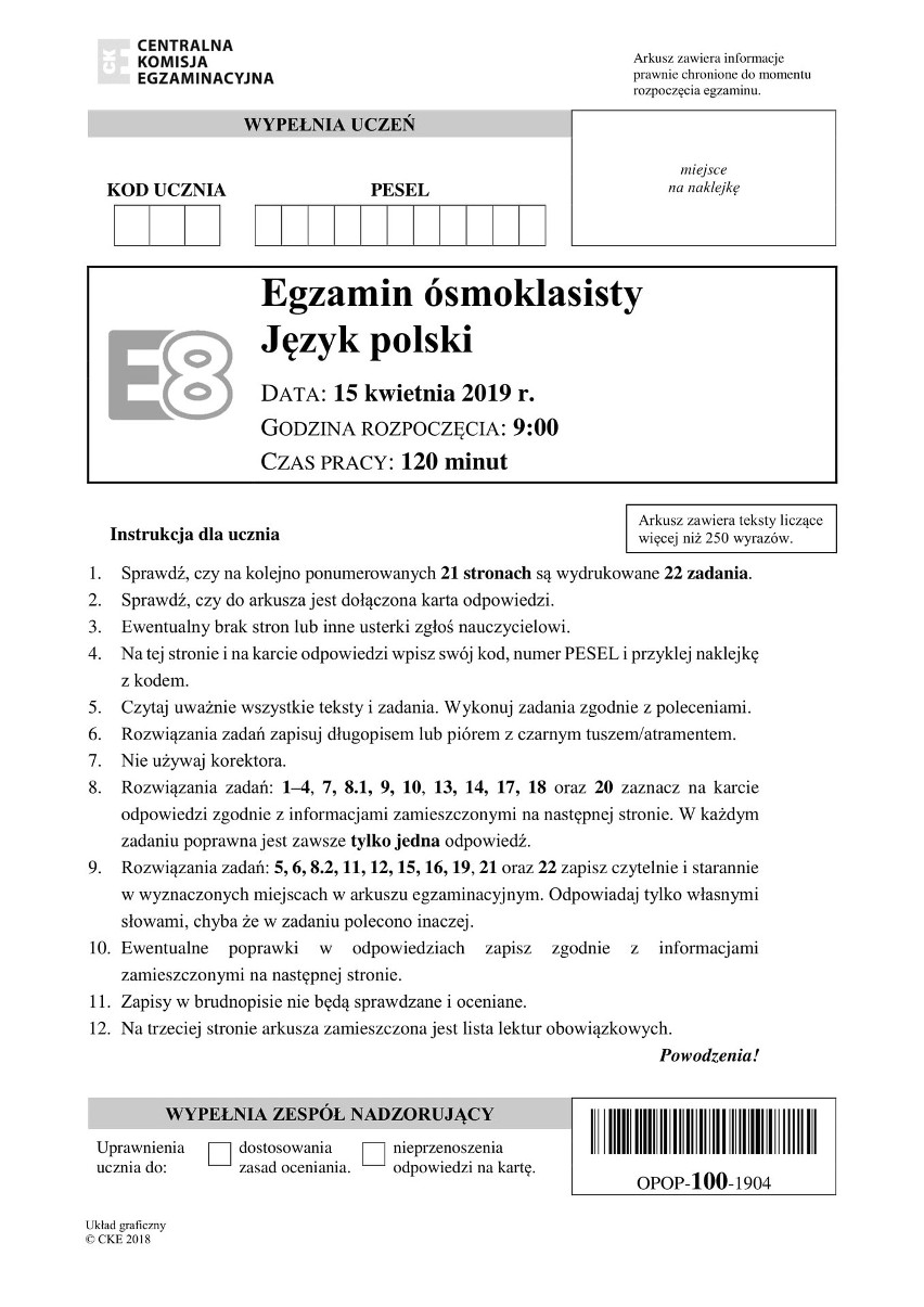 Egzamin ósmoklasisty 2020 język polski [ARKUSZ CKE I ODPOWIEDZU Z POLSKIEGO  - WYPRACOWANIE 16.06.2020] | Gazeta Wrocławska