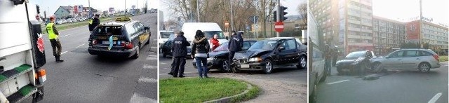 Pierwszy wypadek na skrzyżowaniu Jasnej i Struga oraz wypadek na pl. Rodła.