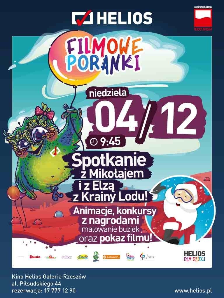 Filmowy Poranek dla Dzieci z Mikołajem w kinie Helios Galeria Rzeszów