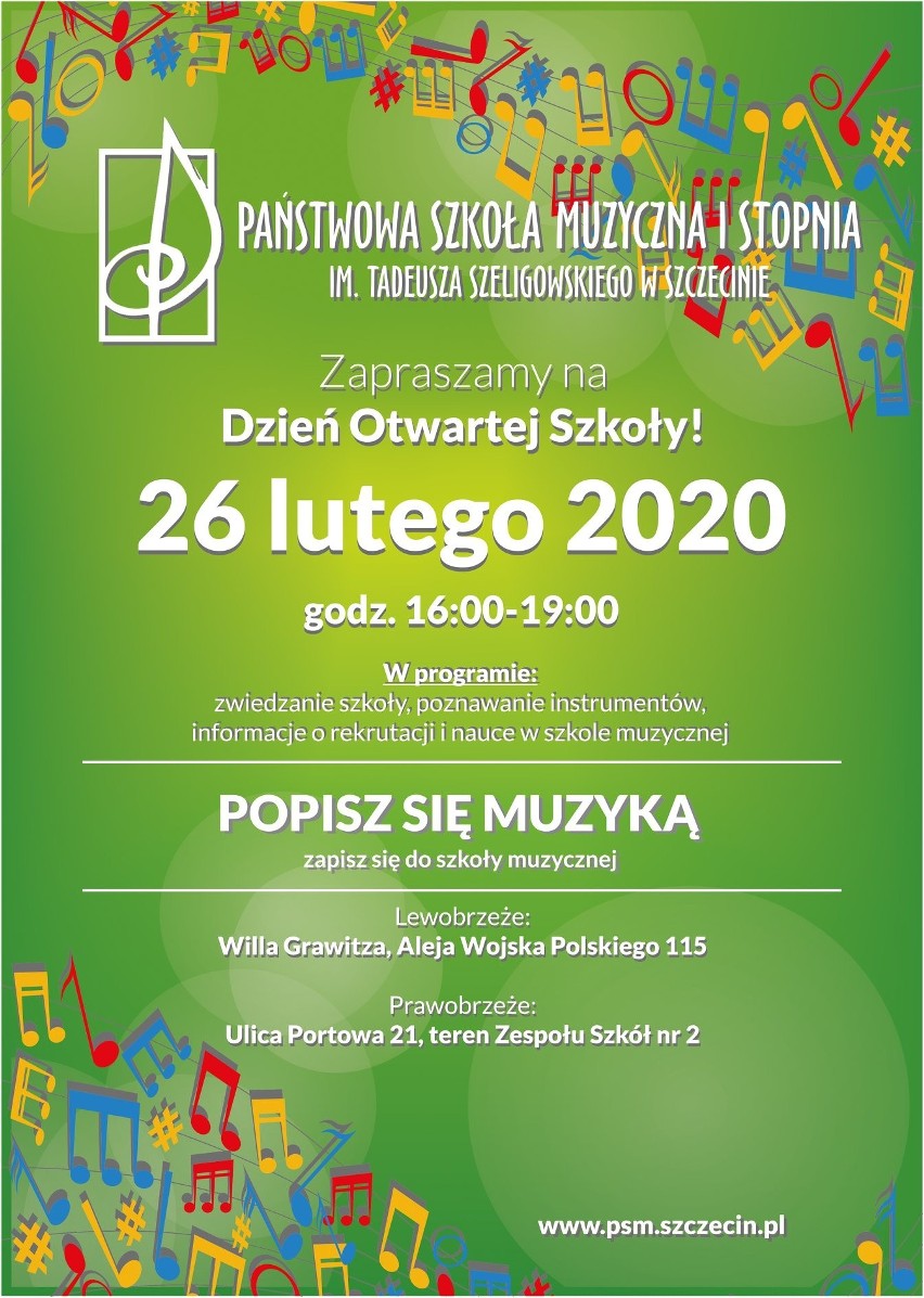 Państwowa Szkoła Muzyczna I stopnia im. Tadeusza Szeligowskiego w Szczecinie zaprasza na Dzień Otwartej Szkoły