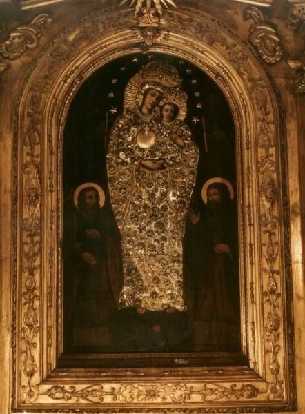 Tak wyglądał cudowny obraz Matki Boskiej Włoszczowskiej z dzieciątkiem Jezus oraz świętymi Józefem i Joachimem jeszcze przed konserwacją.