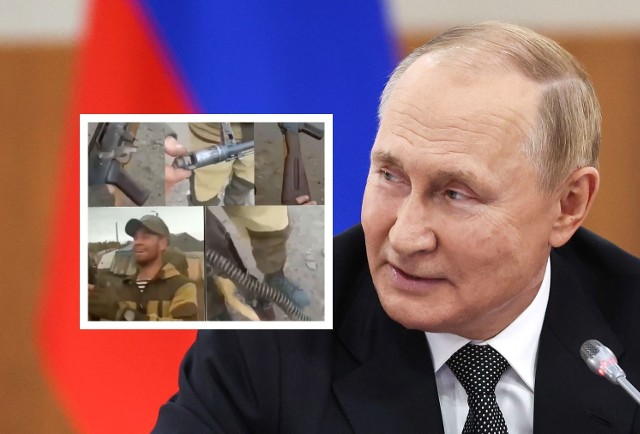 Rosyjscy żołnierze otrzymują zardzewiałą broń. Sami się z tego śmieją. "Łap za lufę i wal wroga w twarz" - radzą. Widać bezpiecznik, obracający się osłabiacz podrzutu i drewnianą kolbę (rękojęść z bakelitu)