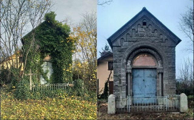Oto jak przed i po zakończeniu prac porządkowych wyglądała kaplica grobowa rodziny von Busse znajdująca się na cmentarzu ewangelickim w Kcyni