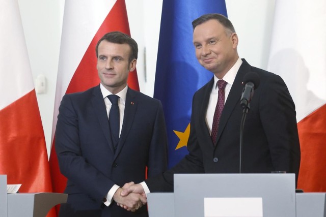 Prezydent Francji Emmanuel Macron i prezydent Polski Andrzej Duda