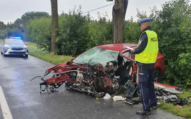 Kierowca najpierw zjechał na przeciwległy pas ruchu i uderzył w drzewo, potem wrócił na swój pas ruchu i uderzył w kolejne drzewo