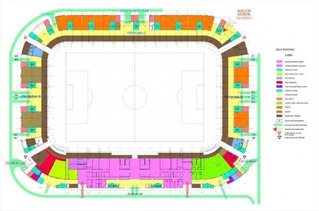 Stadion Pogoni w Szczecinie - rzut na parter