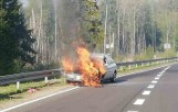 Pożar samochodu osobowego na DK 65. Ogień wybuchł pod maską (zdjęcia)