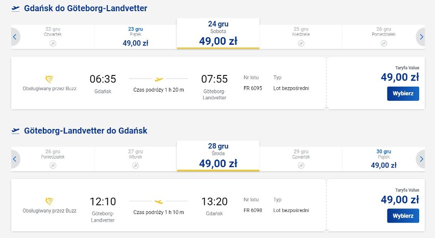 Z Gdańska do Göteborg-Landvetter (Szwecja) - Ryanair...