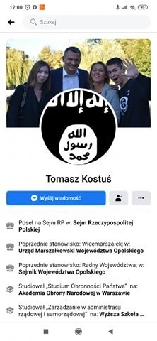 Flaga ISIS na profilowym zdjęciu posła Tomasza Kostusia na...