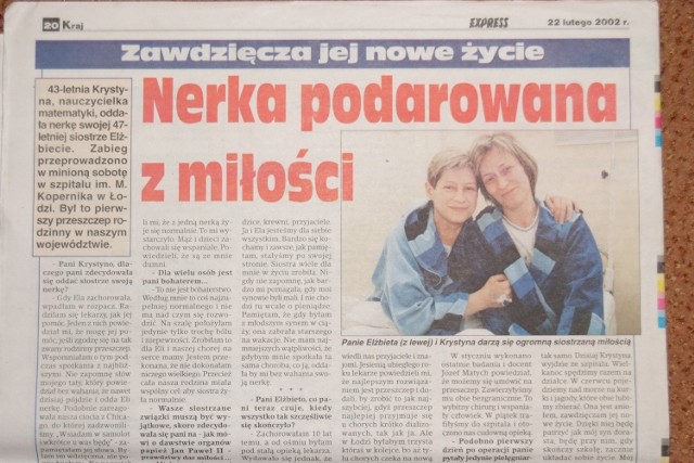 "Express Ilustrowany" pisał o bohaterkach pierwszego rodzinnego przeszczepu w Łodzi.