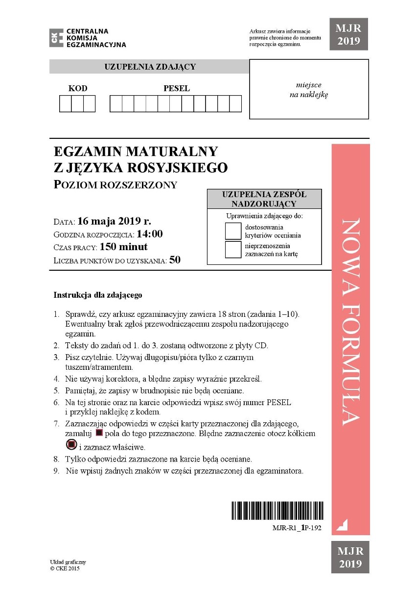 Język rosyjski ROZSZERZENIE: Zobacz odpowiedzi i arkusze CKE...