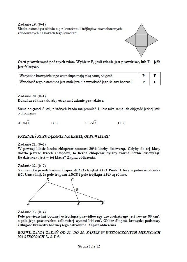 Egzamin gimnazjalny 2013 - matematyka. Arkusz egzaminacyjny.