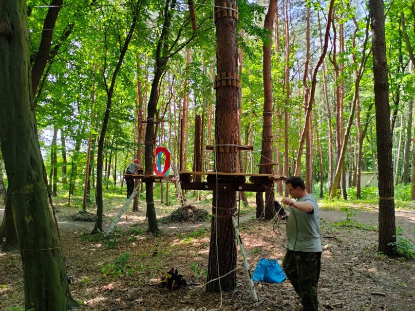 W Sosnowcu w Kazimierzu Górniczym powstaje park linowy. Lina...