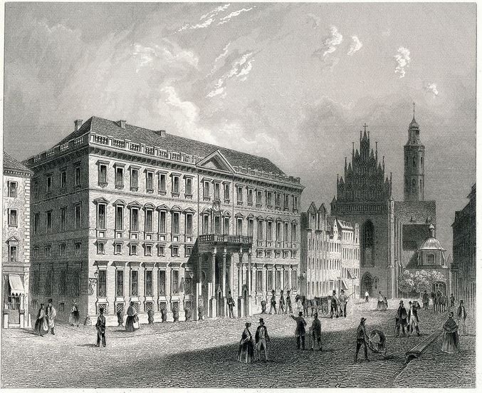 Wrocław, pałac Hatzfeldów w latach 1840-50, staloryt Georga...
