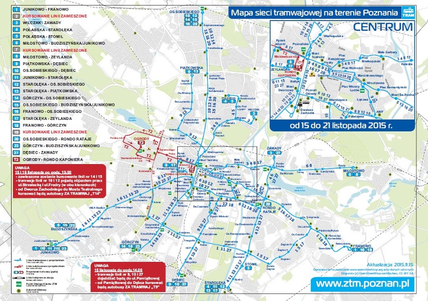 Mapa sieci tramwajowej na terenie Poznaniu - 15-21 listopada...